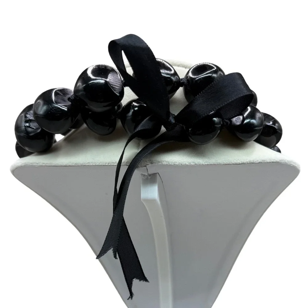 Hawaiian‎ Kukui Nut Lei Necklace Black Shiny 35